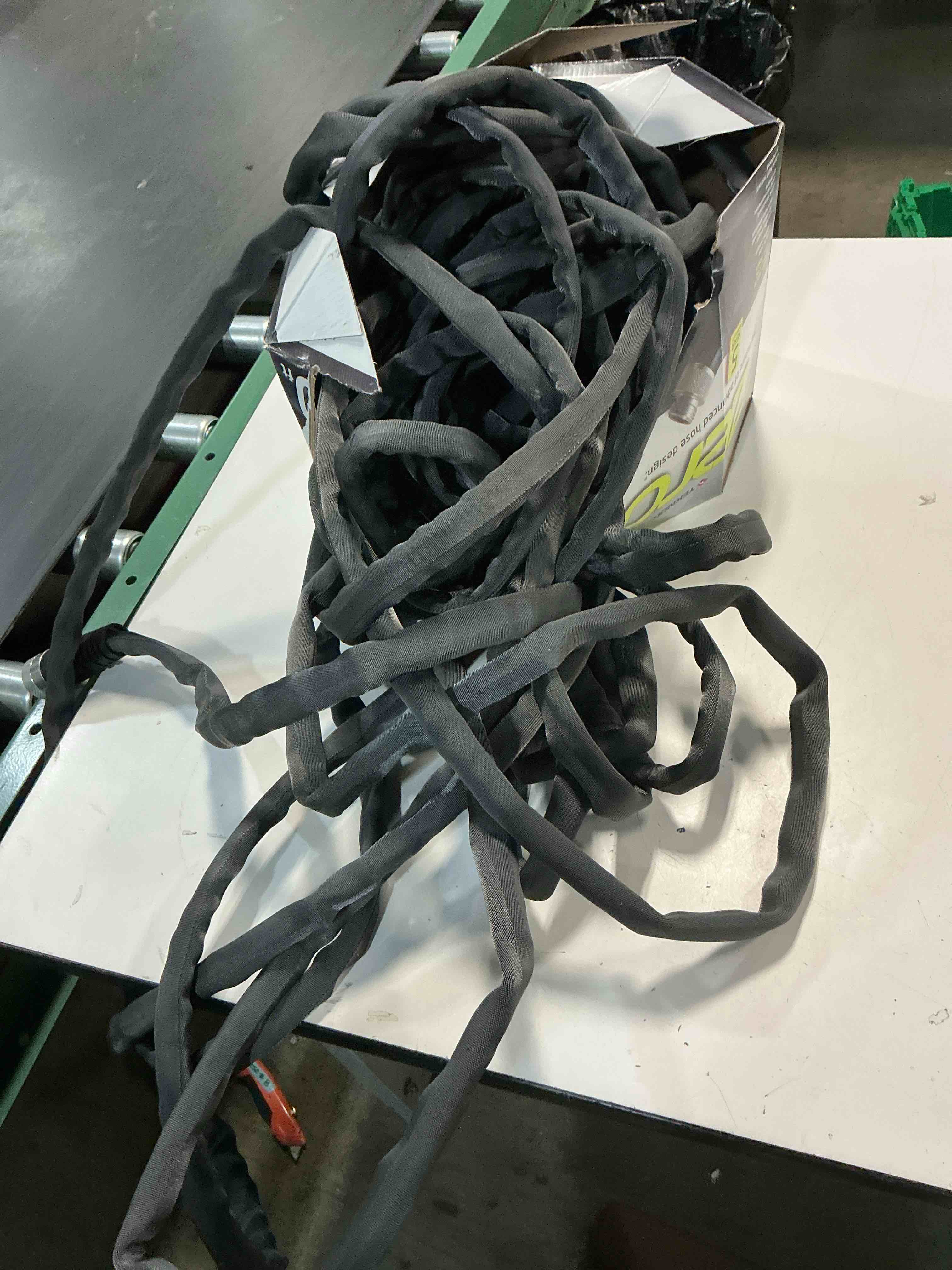 Condition photo showing As Is for apex zero-g 4001-100 garden hose 5/8 in 100 ft l coupling fiber gray