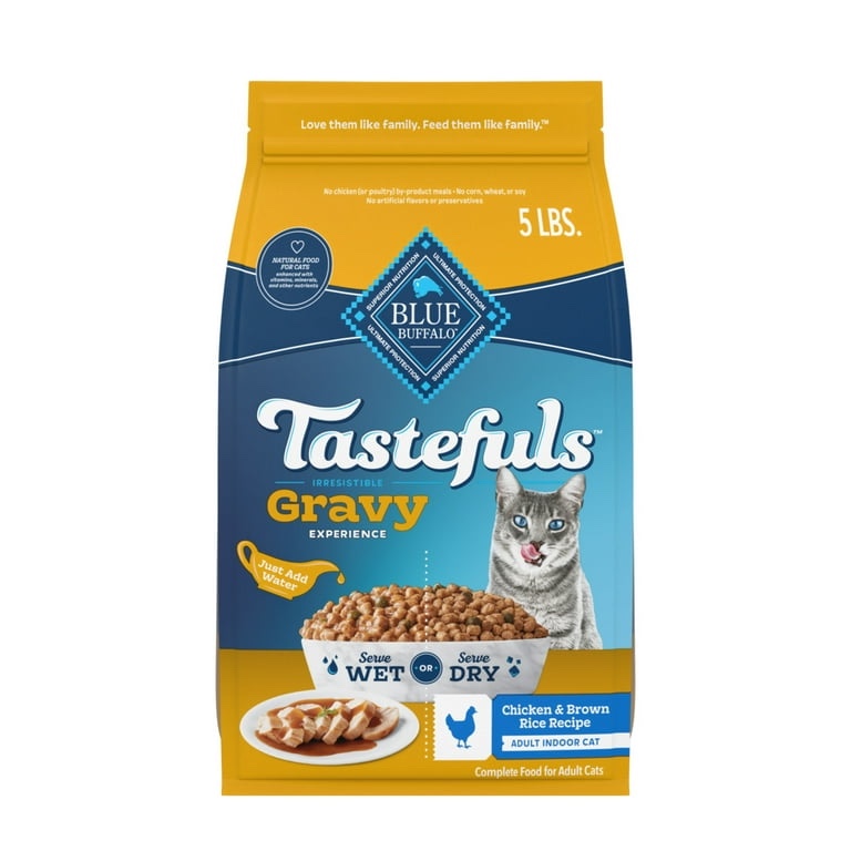 (best by:2027/feb/ 20)blue buffalo tastefuls irresistible gravy indoor adult dry cat food, chicken, 5lb bag