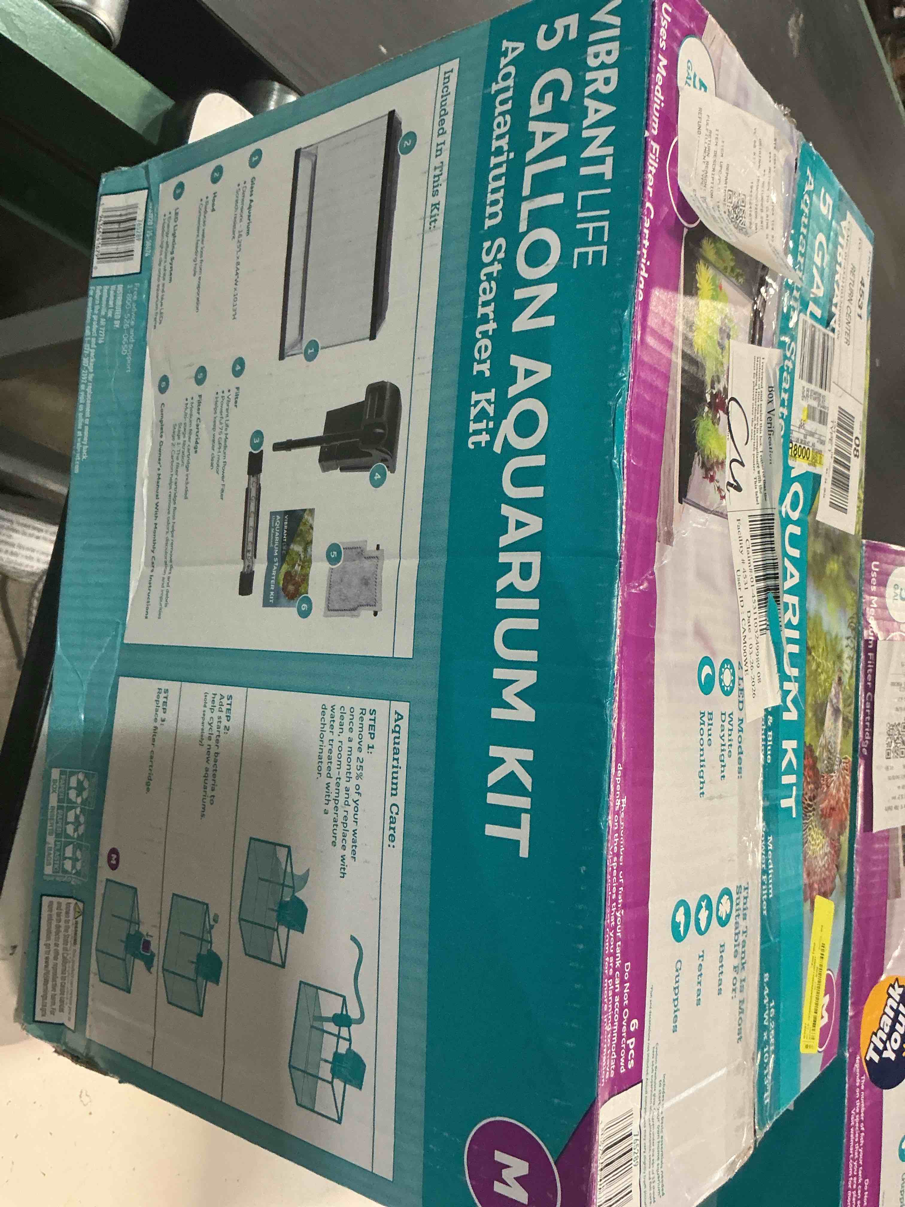 Condition photo showing As Is for vibrant life 5 gallon aquarium kit