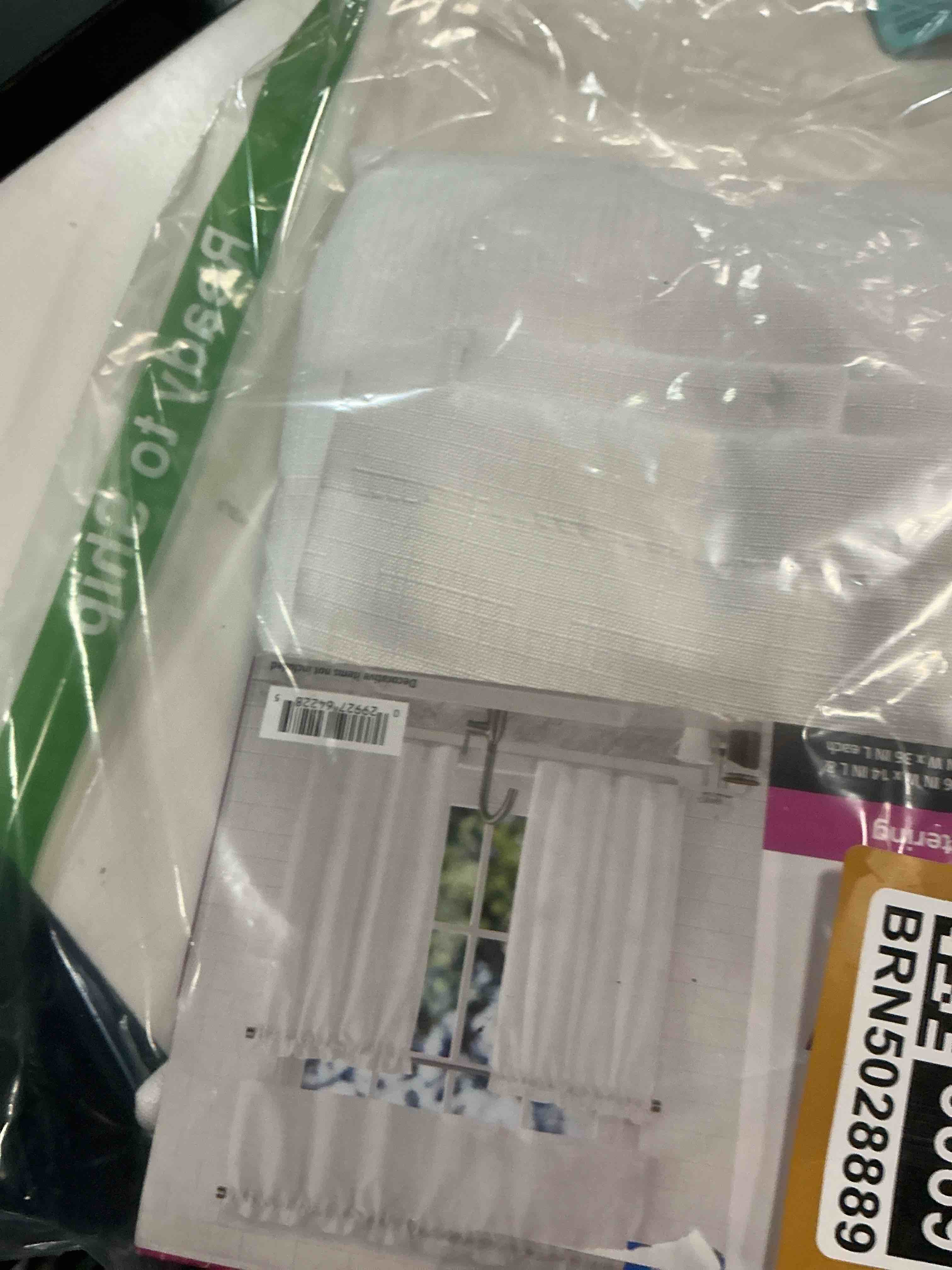 Condition photo showing Good Condition for mainstays 3-piece textured semi sheer rod pocket kitchen window tier pair and valance 2 café curtains and 1 curtain valance navy 56 w x 36 l