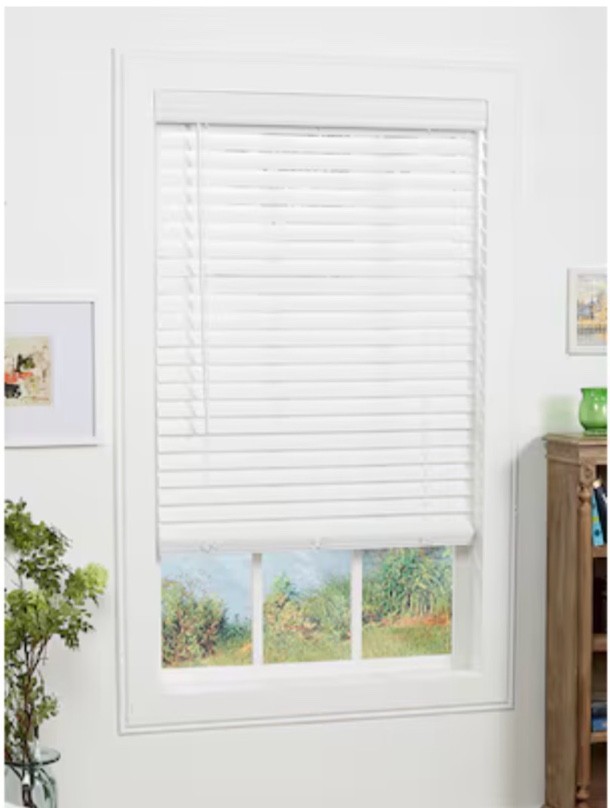  allen + roth 2-in slat width 63-in x 60-in cordless white faux wood room darkening horizonta
