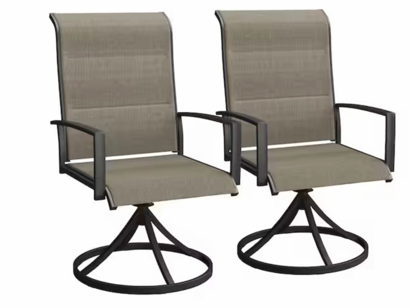 Swivel Patio Chairs, Padded High Back Outdoor Dining Chairs, Black Frame with Brown Textilene Fabric (2-Pack)