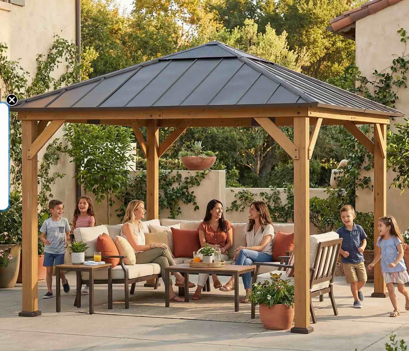 INCOMPLETE 1 box SUNJOY 11x11 Hip Roof Wooden Gazebo with Polycarbonate Skylight