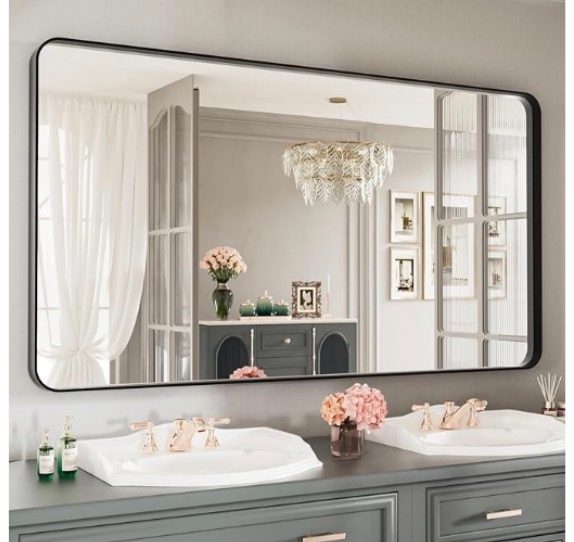 Black Metal Framed Bathroom Mirror For Wall