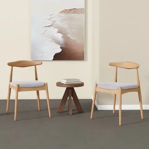 Roomfitters Rubberwood Dining Chairs with Ergonomic Backrest and Cushioned Seat, Set of 2 - Beige+Natural