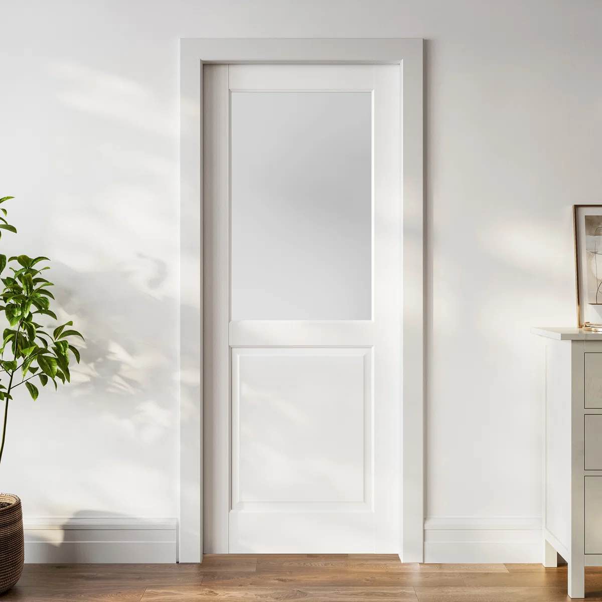 Half Frosted Glass Sliding Pocket Door White Standard Door with Hardware Kit Set