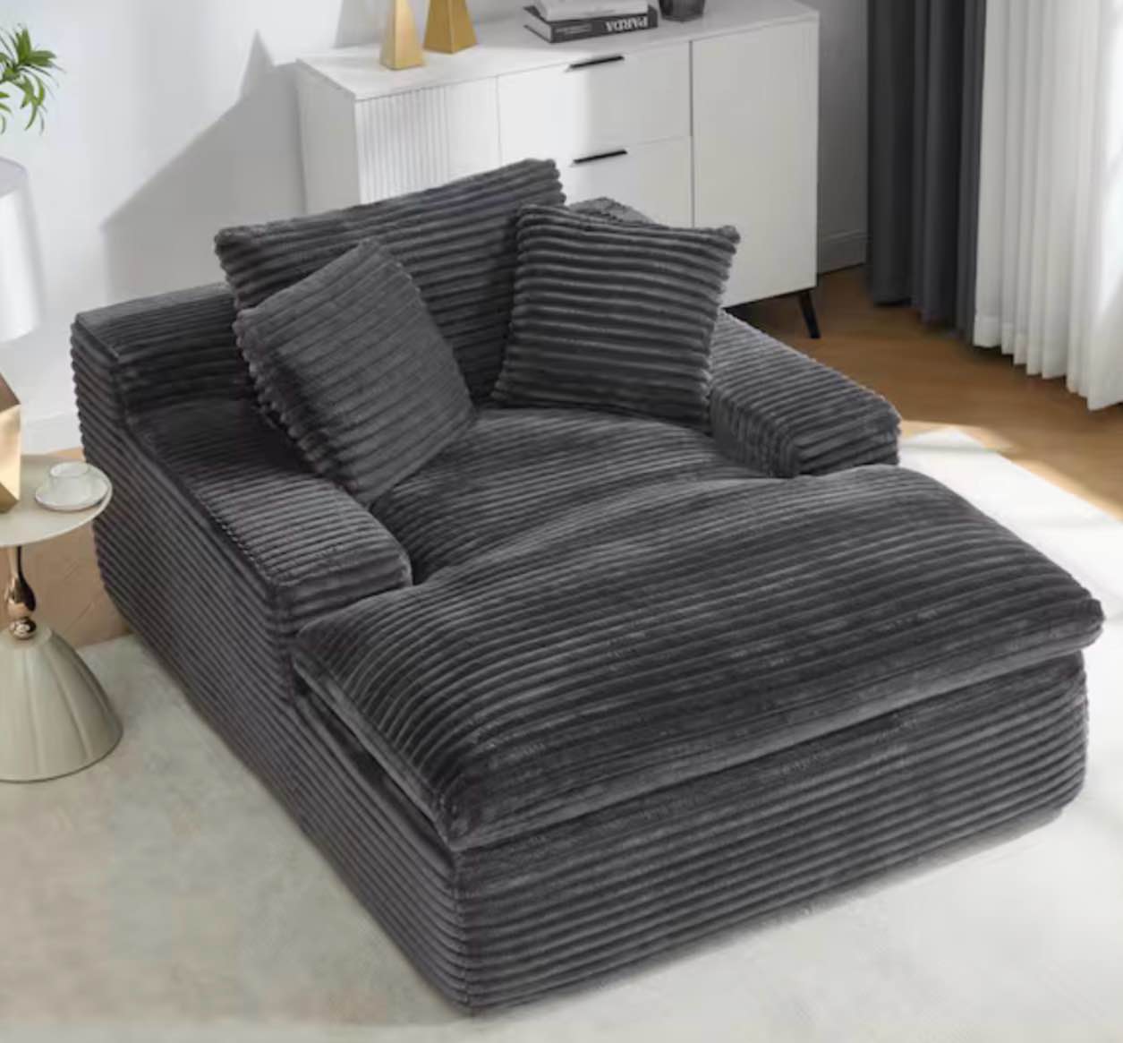 Incomplete Gray Polyester Upholstered Square Arm Chaise