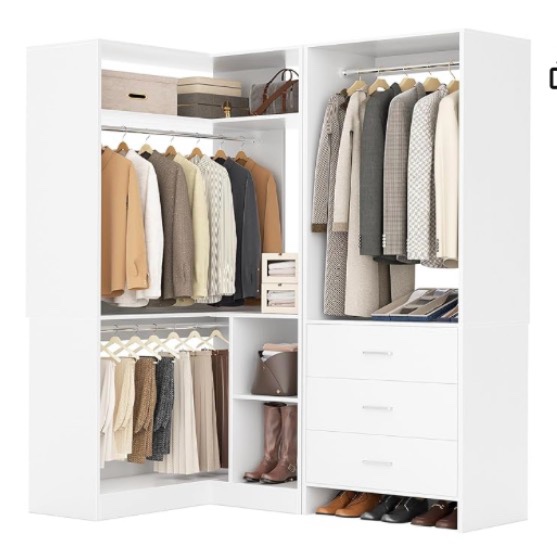 Closet System With 3 Drawers 2 Hanging Rods And corner Tower
