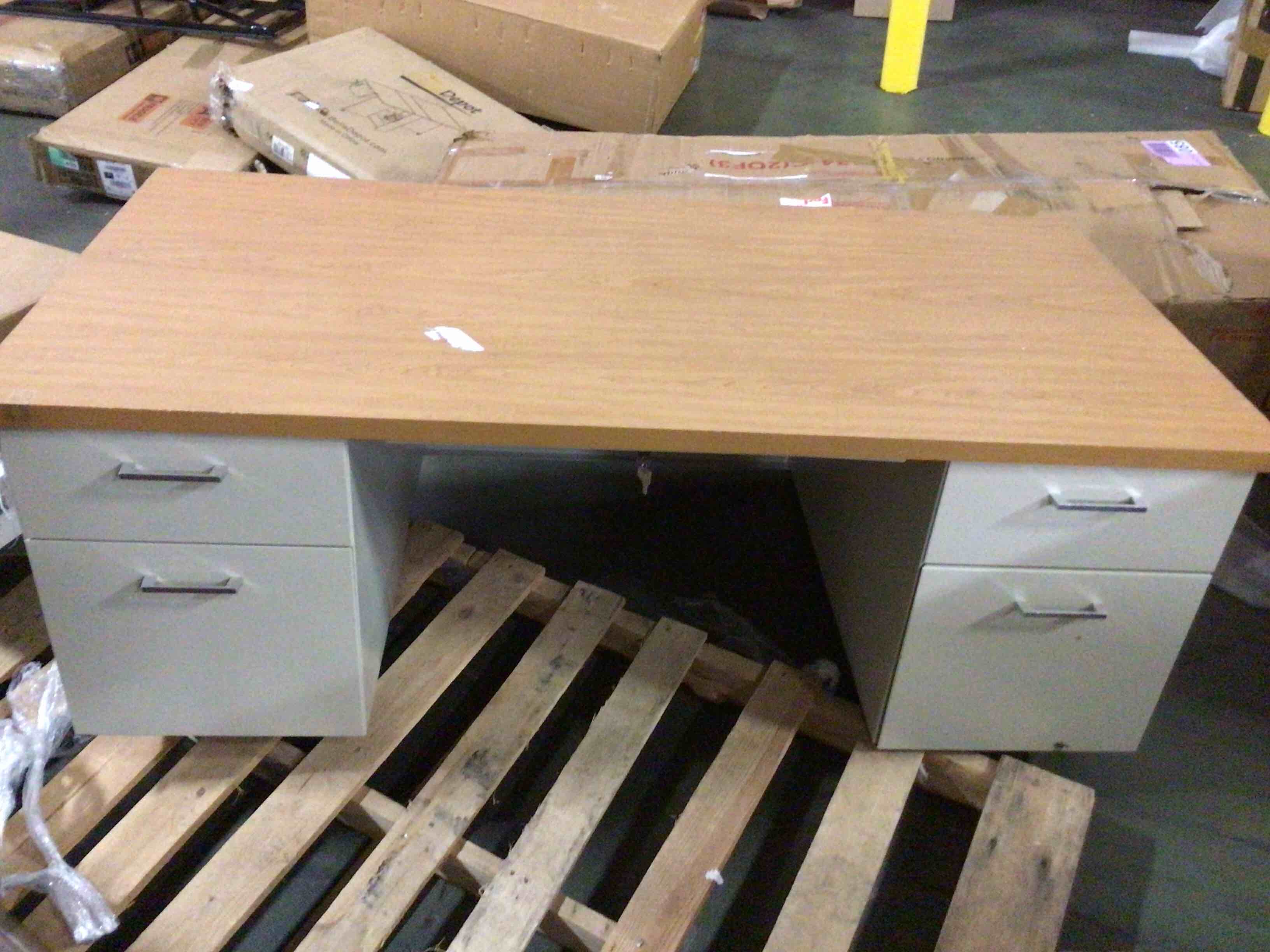 Condition photo showing As Is for steel executive double-pedestal teachers desk 60"x30"