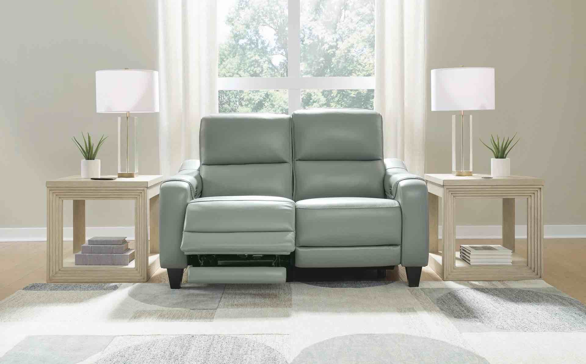 mosswell dual power leather reclining loveseat