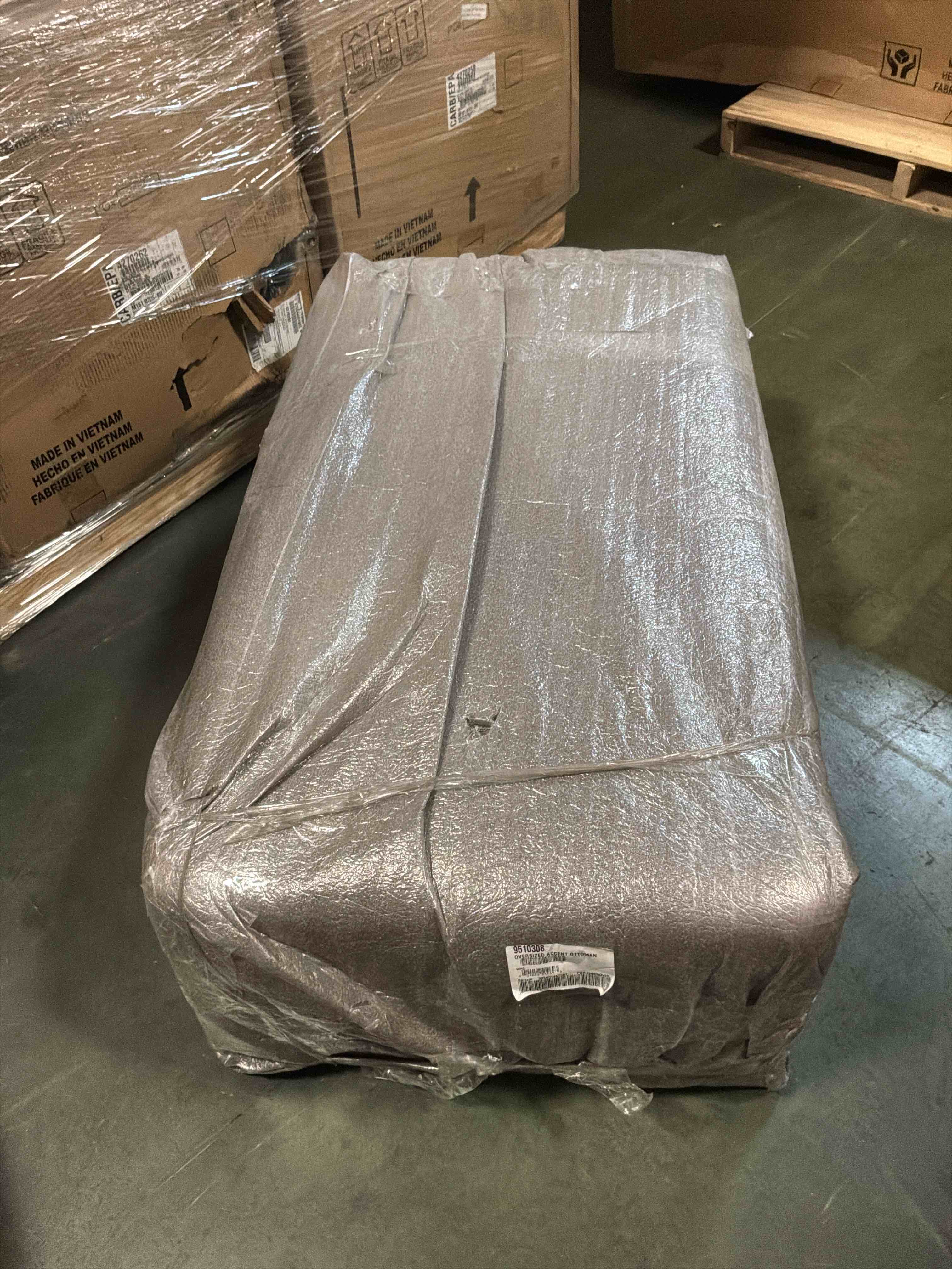 Condition photo showing Good Condition for soletren contemporary chenille upholstered oversized ottoman  gray