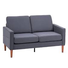 Ktaxon Modern 2-Seat Couch Sofa, Upholstered Loveseat with Side Bags, 55" Fabric Sofa with Wood Legs for Living Room Bed Room Dark Grey