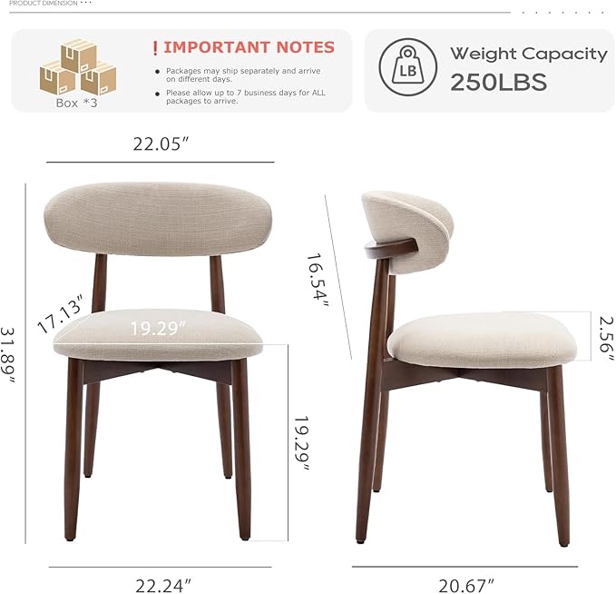 COLAMY Wooden Dining Chairs Set of 2 , Modern Fabric Upholstered Dining Room Chair, Farmhouse Kitchen Side Chairs with Foot Pegs, Beige