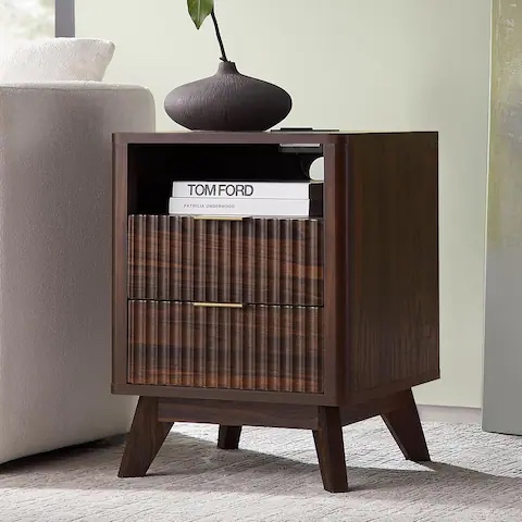((Similar and he’s fed up with the vase below ))Modern Fluted Nightstand with Faux Marble Top, Side Table, End Table - Dark Walnut