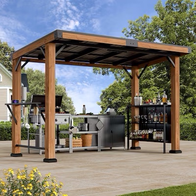 (incomplete only 2 boxes ) ELEVATE OUTDOORS 12-ft x 6-ft Cedar Wood Patio Backyard BBQ Brown Grill Gazebo 