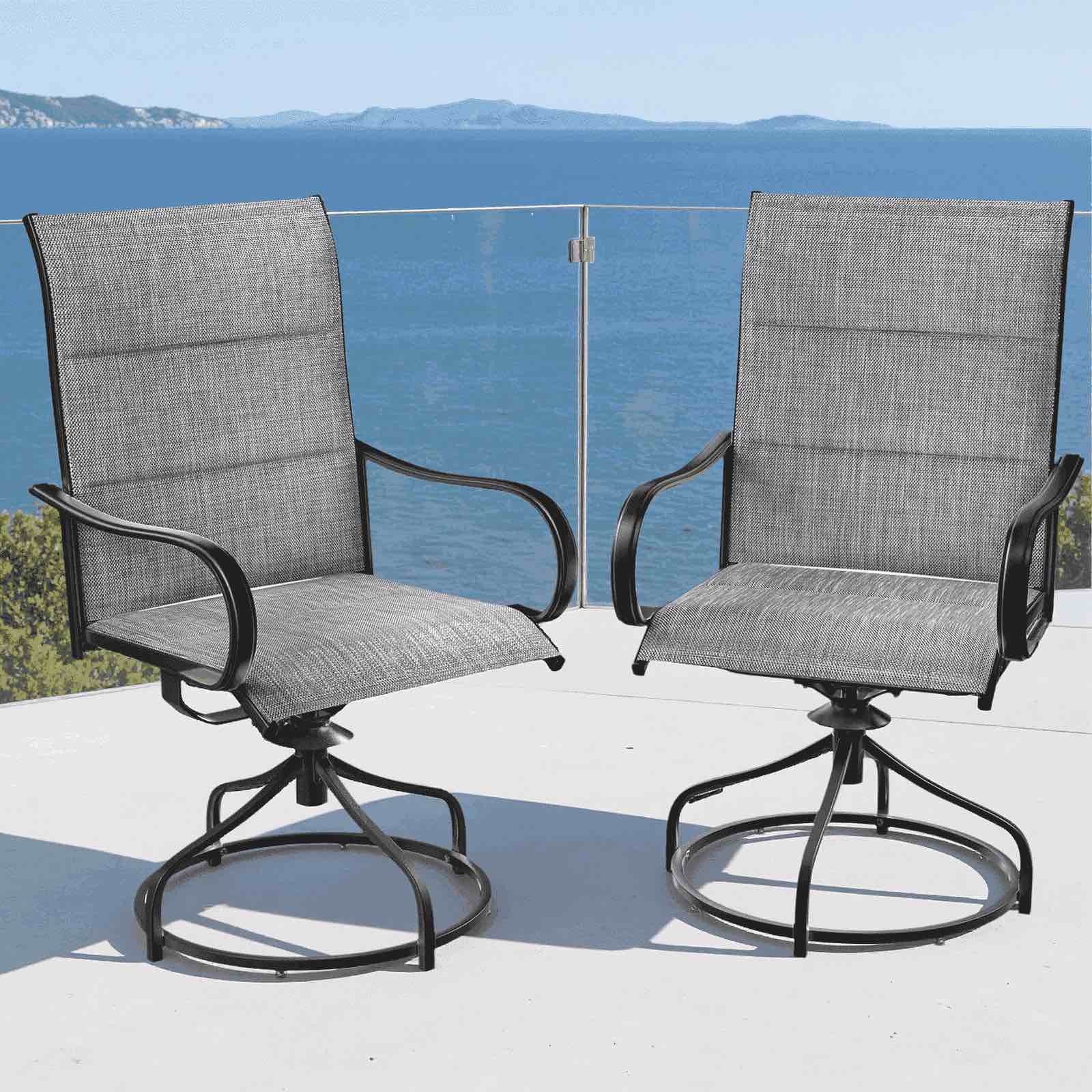 Arlopu Patio Swivel Chair Set of 2, Outdoor Dining Chairs High Back, Padded All Weather Breathable Textilene Outside Furniture Chair, Gray