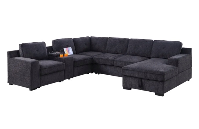 (incomplete box 5/7) Hybition Modern Chenille Sofa Pull out Sofabed & Multifunctional Console-Grey