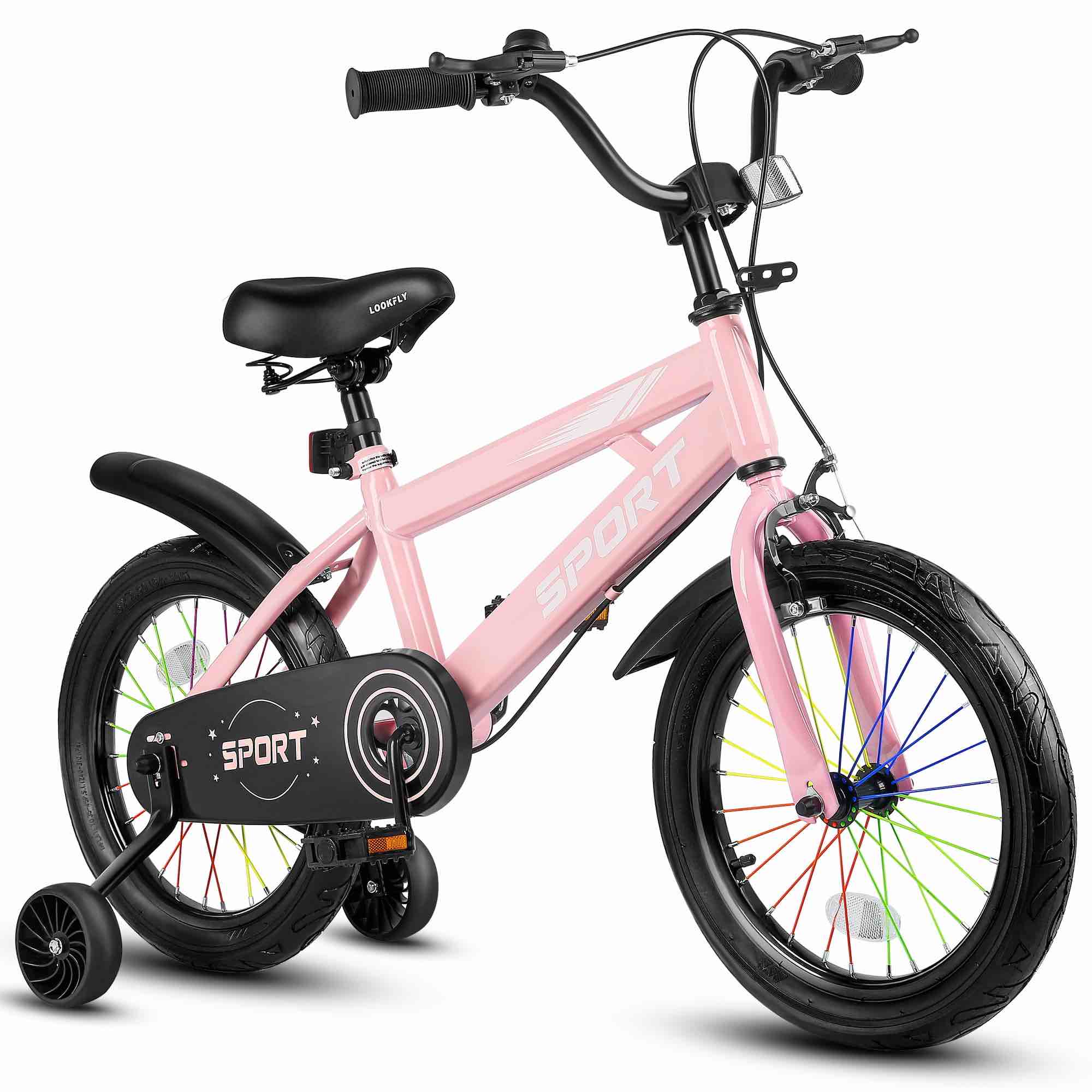 Lookfly 16" Kids Bike for Boys and Girls with Removable Training Wheels,Children's Cicycle,Pink