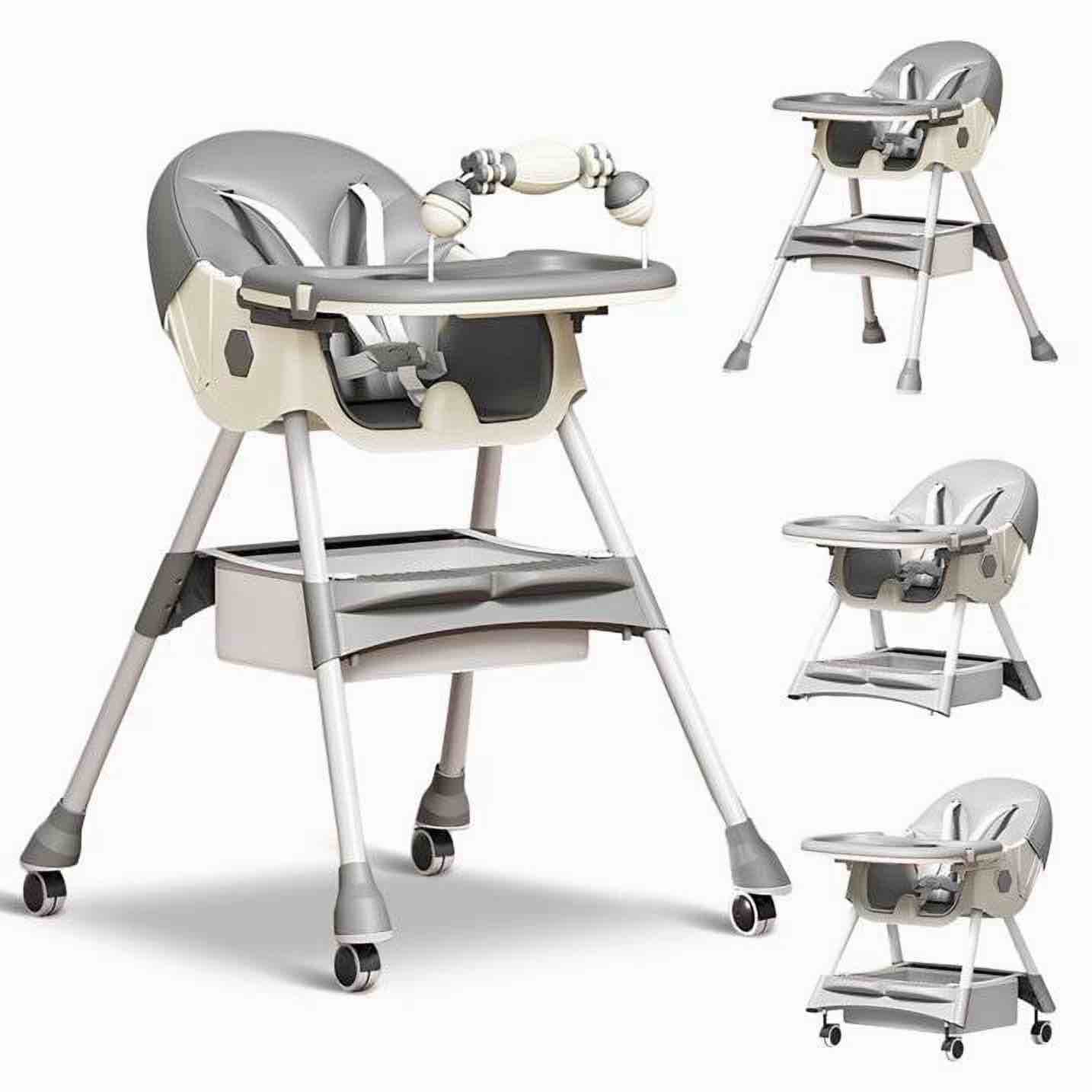 ( incomplete) ManyFun-4-in-1 Baby High Chair Portable Toddler Baby Dining Chairs-Dining Booster Seat for Eating-Dinner Plate and Toy Rack,Grey