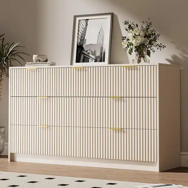 7 Drawer Dresser for Bedroom, Modern Fluted Dresser Wide Chest of Drawers for Living Room, Entryway, Hallway - Off White