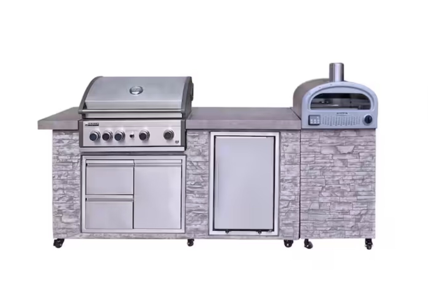 ((incomplete box 2/2)) 96 in. European Ledge 5B Propane Grill Island in Gray with Fridge and Outdoor Oven
