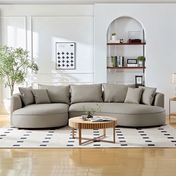 (( incomplete))Modern Sectional curved Sofa Couch for Living Room,Upholstered 5-Seat Sofa Couch Eco-leather Couch Set for Apartment Office,Light Grey