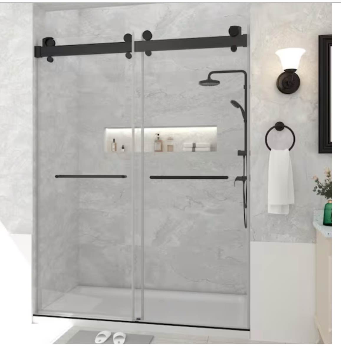 69-72 in. W x 78 in. H Double Sliding Door Frameless Corner Shower Enclosure in Matte Black with 5/16 in. Tempered Glass