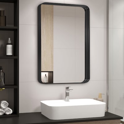 Dovelina 26-in x 38-in Framed Rectangle Bathroom Vanity Mirror ( Black )