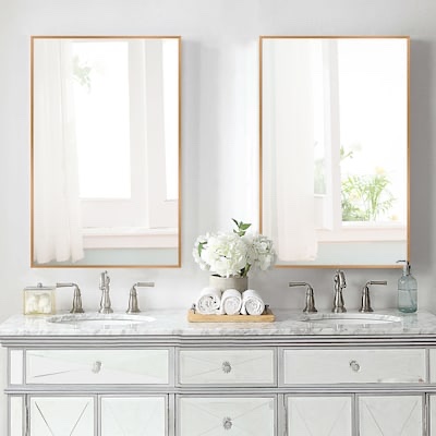 Dovelina 35.83-in W x 24.02-in H Rectangle Gold Framed Wall Mirror