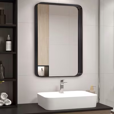 Dovelina 26-in x 38-in Framed Rectangle Bathroom Vanity Mirror ( Black )
