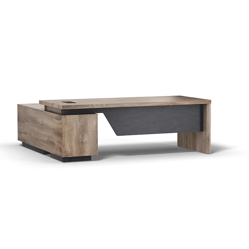(( incomplete only 1 box )) BALDER Executive Desk with Right Return 1.8-2.0M - Warm Oak & Black