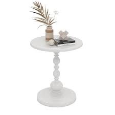 Vintage White Round Metal End Table for Bedroom/Living Room