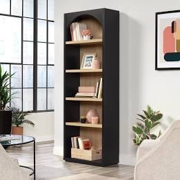 Arched Westley Bookcase 5 Shelf Warm Walnut Finish 