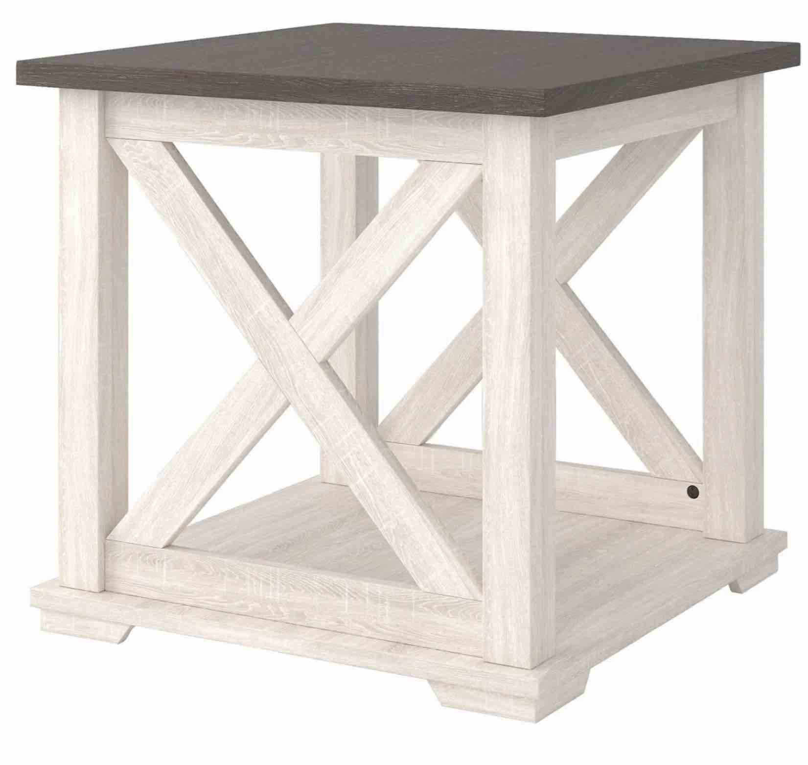 Two-Tone Farmhouse Square End Table with Shelf