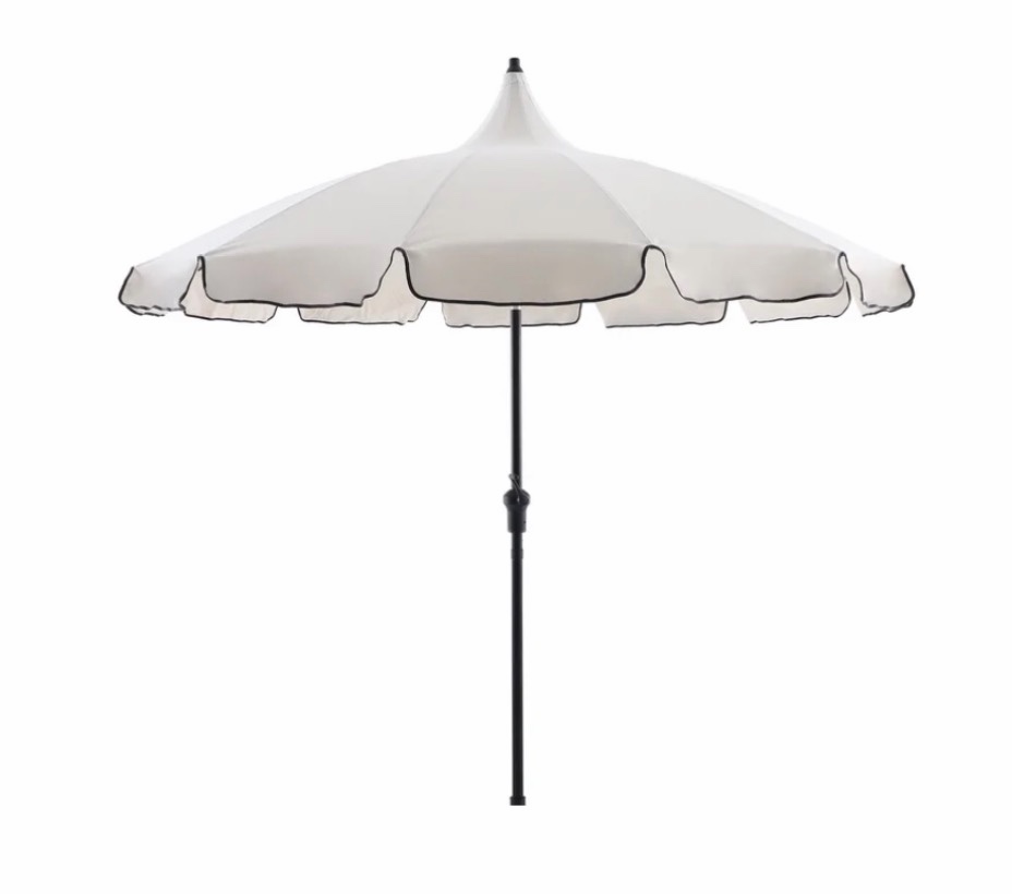 My Texas House 9ft Outdoor Round Market Patio Umbrella with Off-White Canopy and Black Trim
