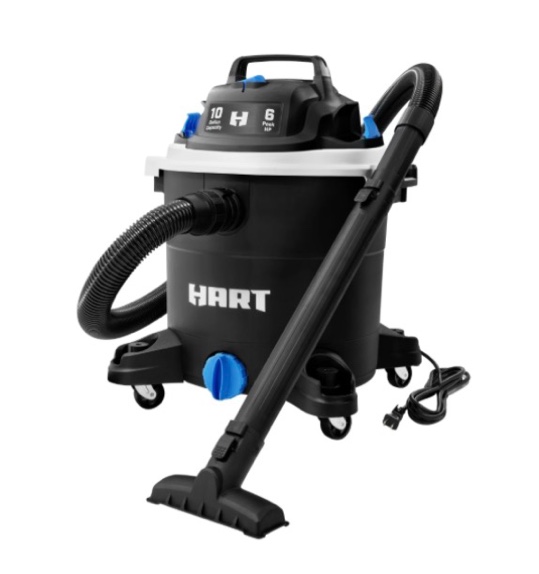 HART VOC1012PF 3703 10 Gallon 6 Peak HP Poly Wet/Dry Vacuum with Locking Accessories