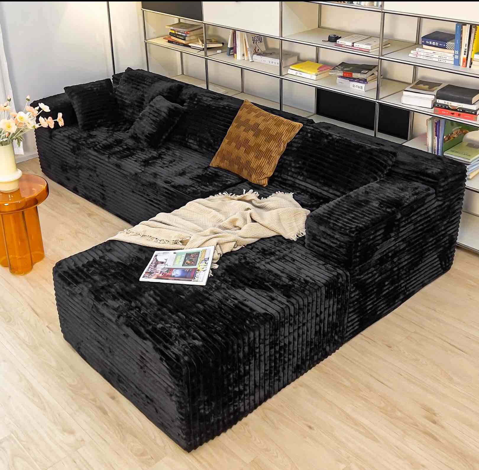 (( incomplete))Sectional Couches for Living Room Corduroy Couch, 104" Cloud Sectional Couch with L-Shape Chaise, Modern Modular Sofa, Deep Seat Comfort, No Assembly Required(Plush Corduroy, Right Facing Chaise)