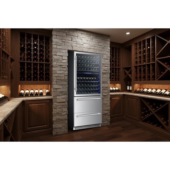 Forno Capraia FWCDR6661-30S 30? Dual-Zone Wine Cooler with Dual Refrigerated Drawers, Stainless Steel, Up to 144 Bottles