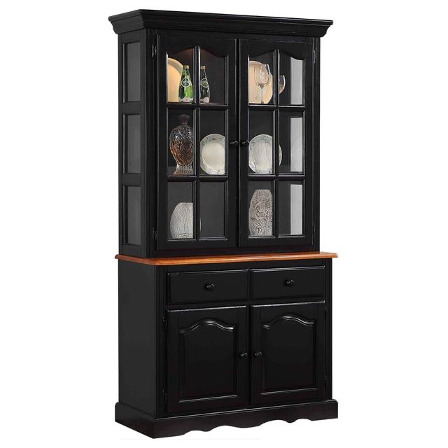 (( incomplete)) Sunset 2 Door Buffet/ Lighted Hutch - Antique Black & Cherry