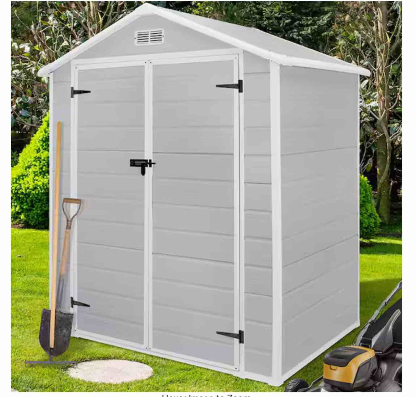 (( incomplete only box B)) Gray 6 ft. W x 4 ft. D All-Weather Resin Patio Outdoor Plastic Storage Shed with Window & Reinforced Floor(24 sq. ft.)