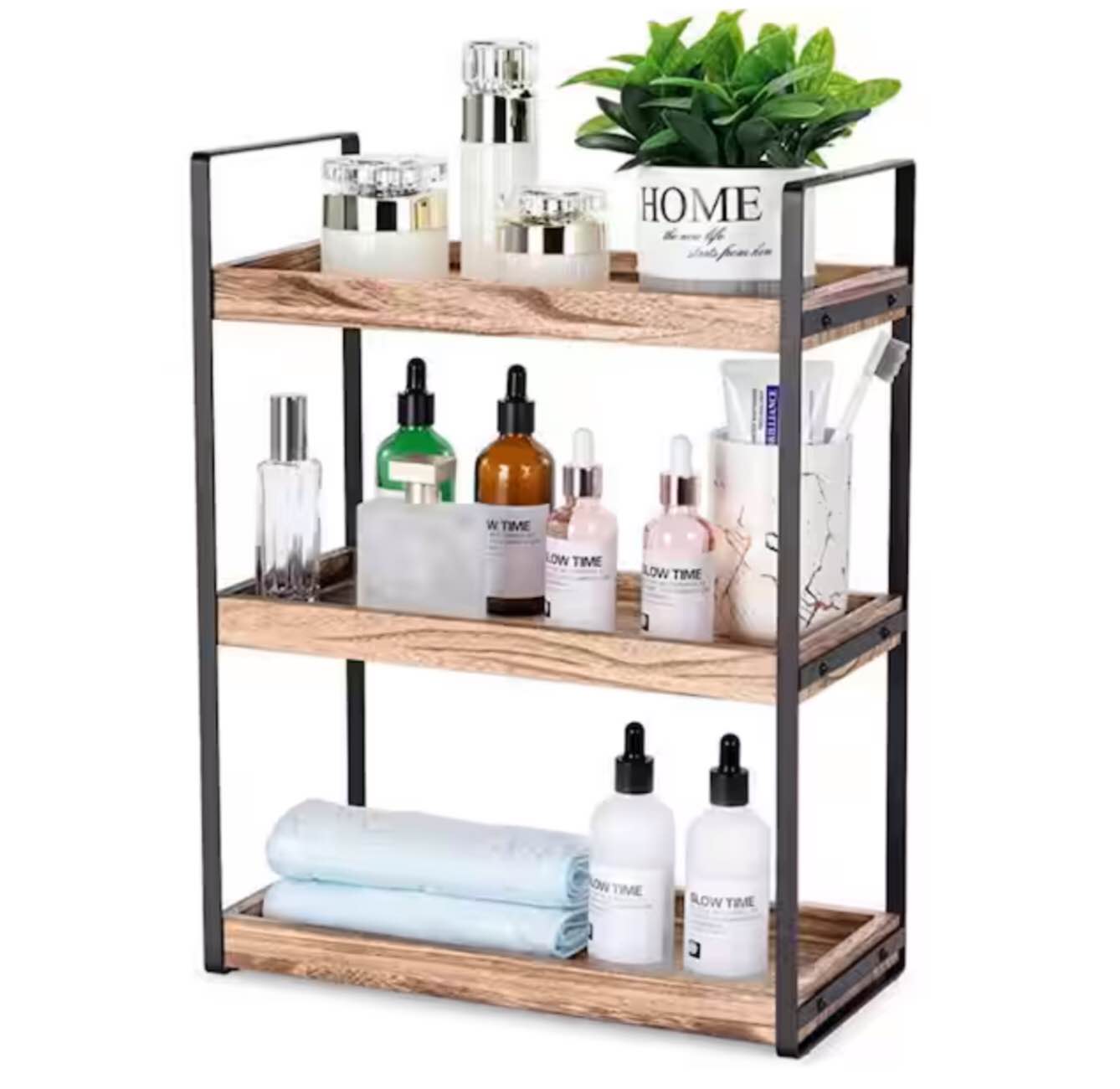 6.5 in. W x17. 3 in. H x 13.2 in. D Bathroom Shelves, Stainless Steel square Bathroom Shelf, Pack of 1, in. Brown