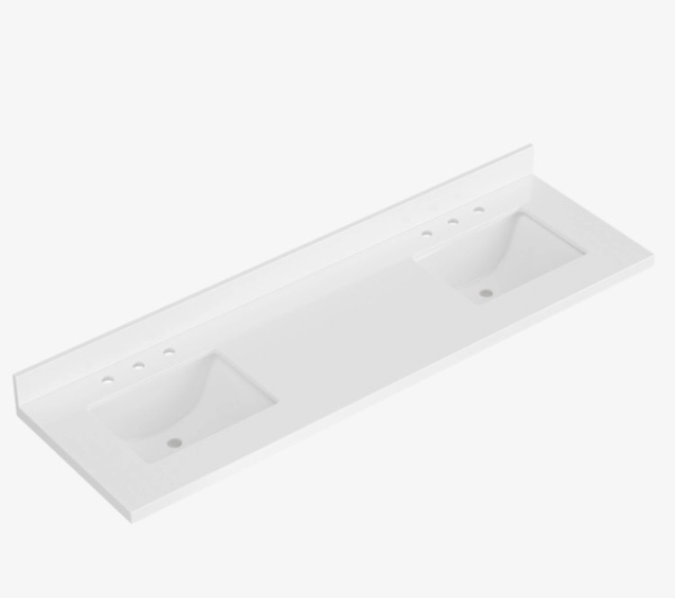 Ariel 73 Inch Pure White Quartz Bathroom Vanity Countertop 