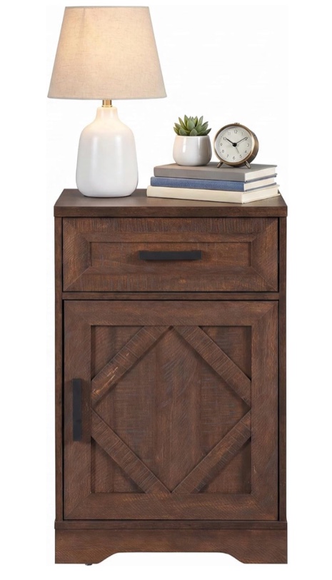 WAMPAT 32" H Modern Farmhouse-Style End Table with Drawersand Adjustable Shelves,Wearthered Wood Finish,Dark Walnut Brown