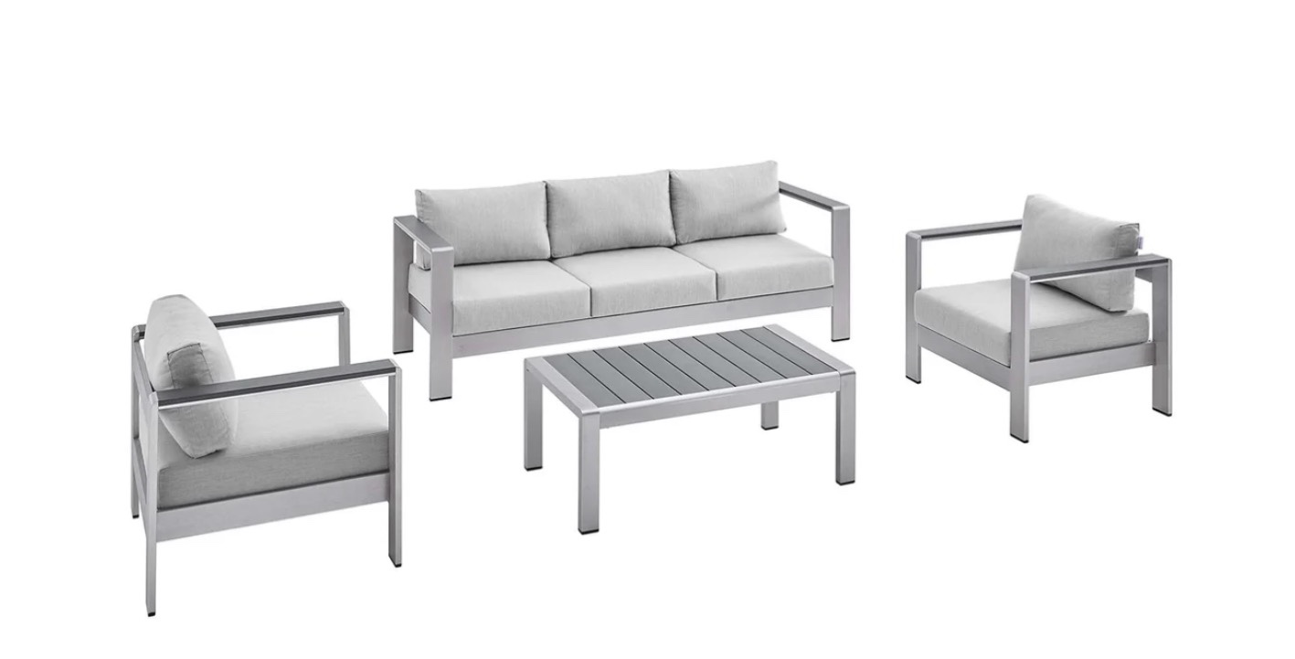 Shore Aluminum 4-Piece Patio Conversation Set - Silver Gray (incomplete box 2 of 2 only)
