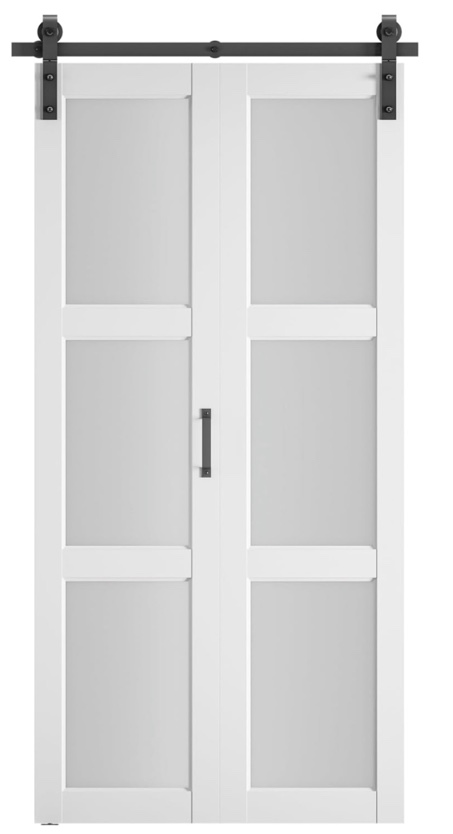 SMARTSTANDARD 24in x 84in Bifold Barn Door, Frosted Glass Barn Door with Hardware Kit Included, Pre-Drilled Holes Easy Assembly -Solid Barn Doors Slab...