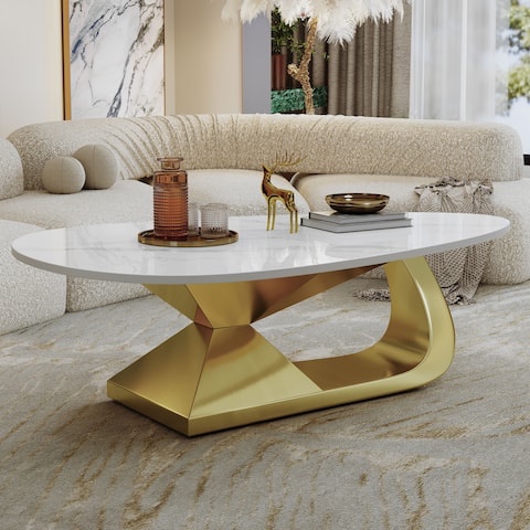 White and gold ceramic table top oval (table top only// similar to stock photo)