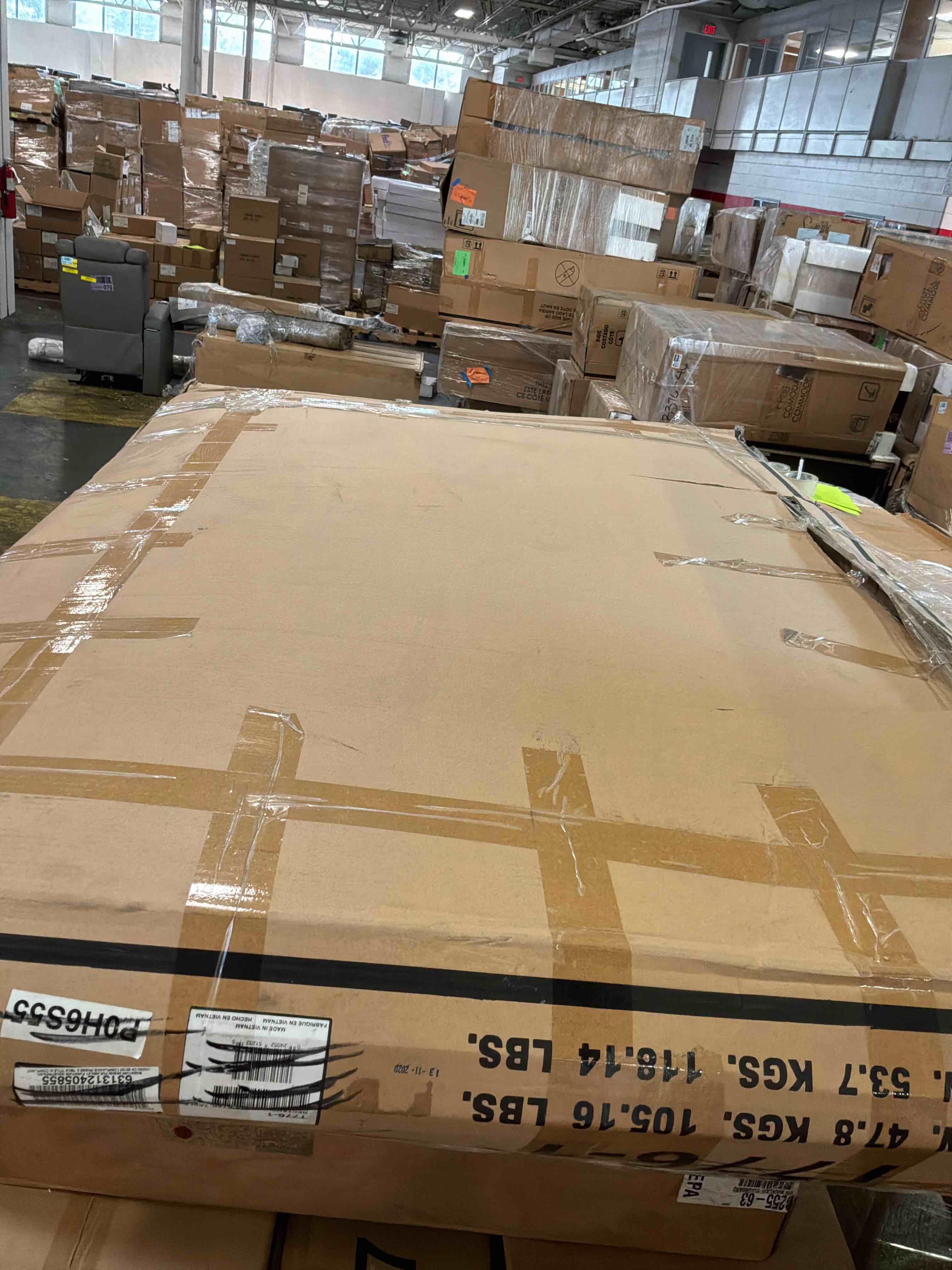 Condition photo showing As Is for b743-87 full upholstered panel headboard