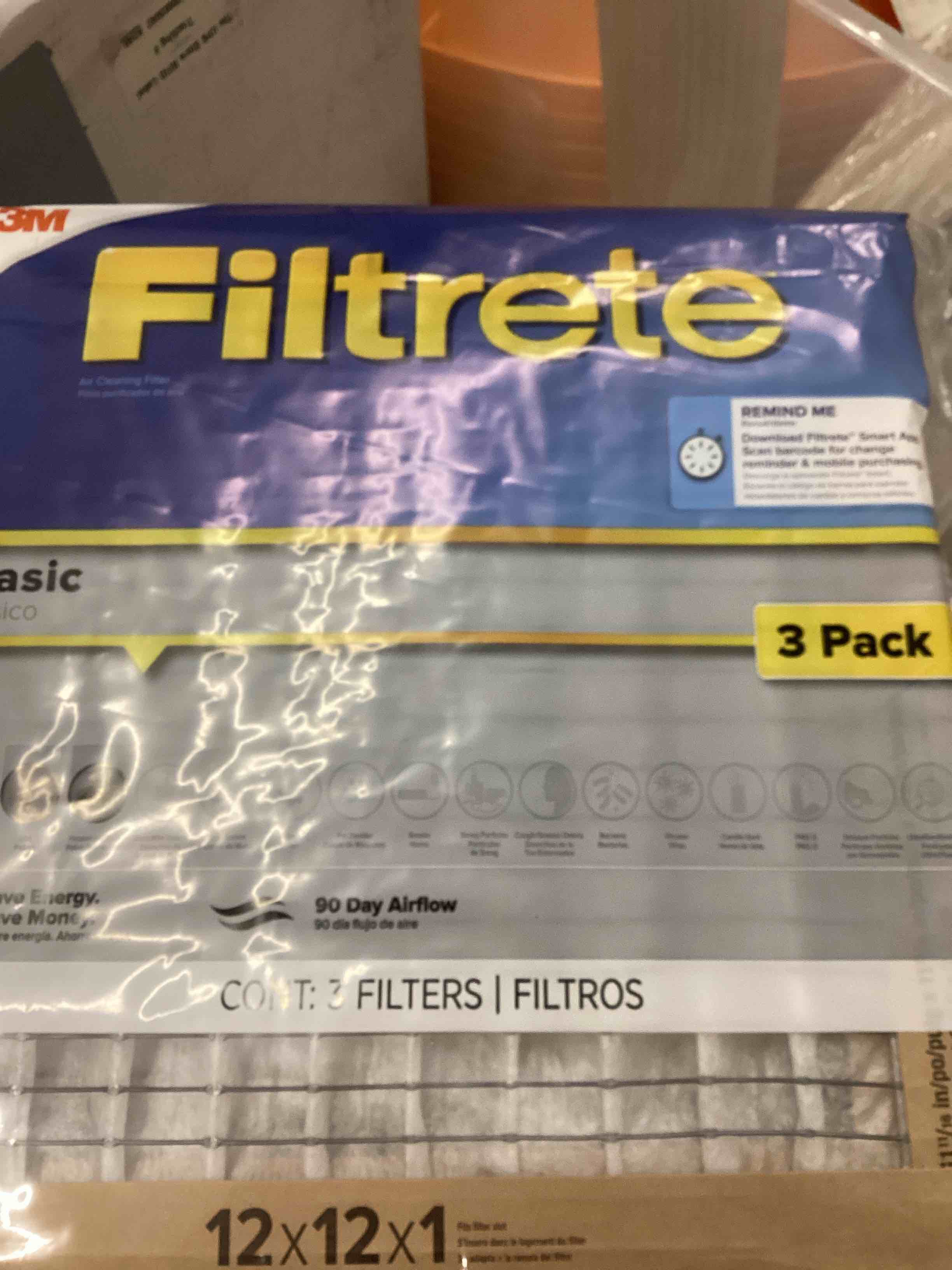 Filtrete 12-in W x 12-in L x 1-in MERV 5 Basic Pleated Air Filter (3-Pack)