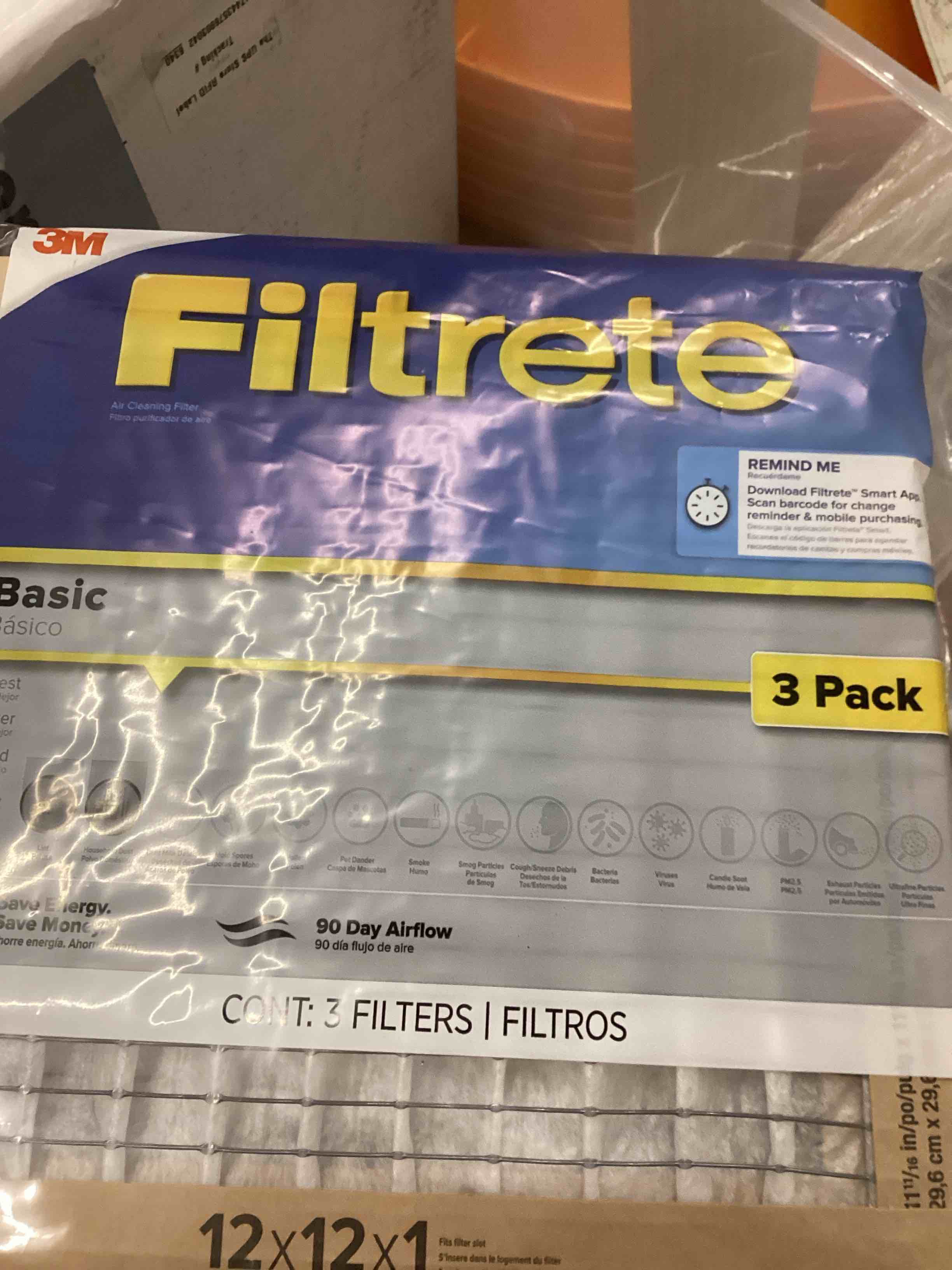 Condition photo showing New/Like New for filtrete 12-in w x 12-in l x 1-in merv 5 basic pleated air filter (3-pack)