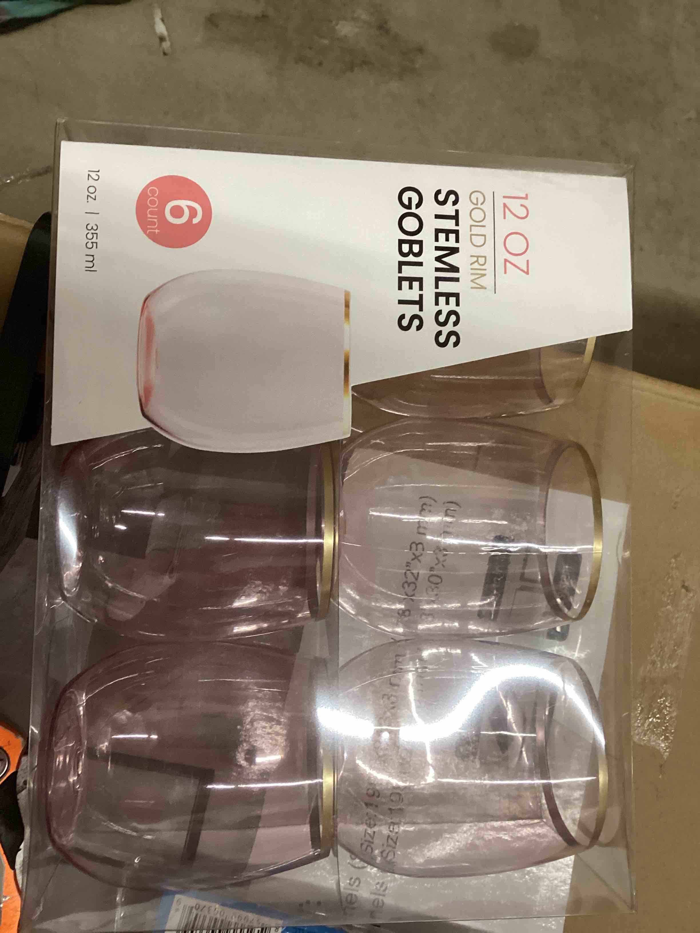 Condition photo showing New/Like New for plasticpro 6 pack pink with gold rim plastic wine glasses stemless disposable 12 oz bpa free shatterproof plastic cups wine glasses for parties